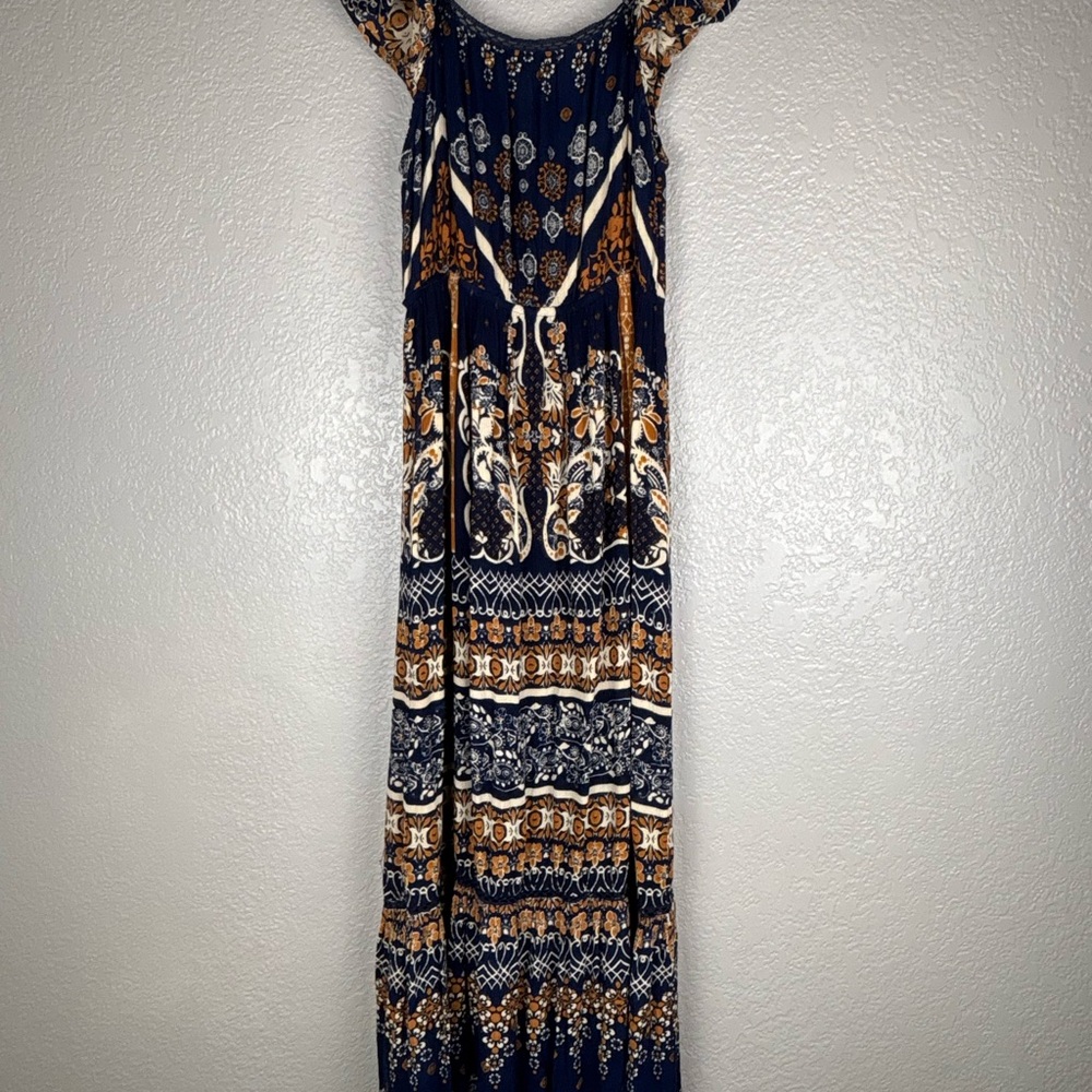 Altar'd State Women’s Navy and Orange Small Bohemian Patterned Maxi Dress - Picture 8 of 10